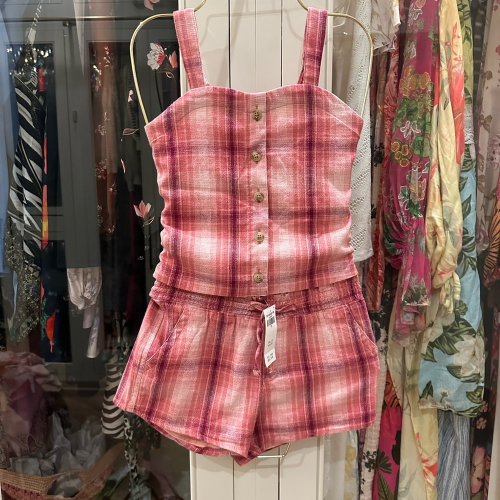 Abercrombie and Fitch kids Pink Plaid Short and tank top 7/8